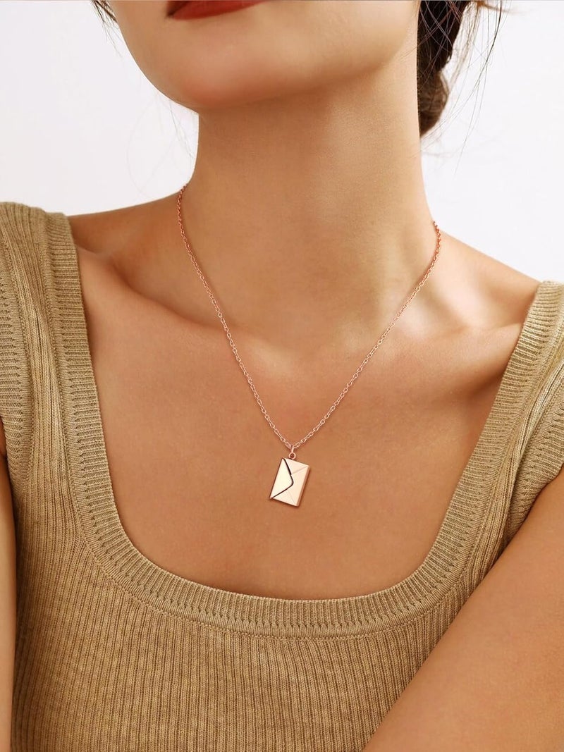 KeyStyle Personalized Envelope Locket Necklace for Women, Custom Love Letter Message Necklaces Birthstone Photo Jewelry Mother's Day Christmas Gift for Fiancee Mom Wife - Image 2